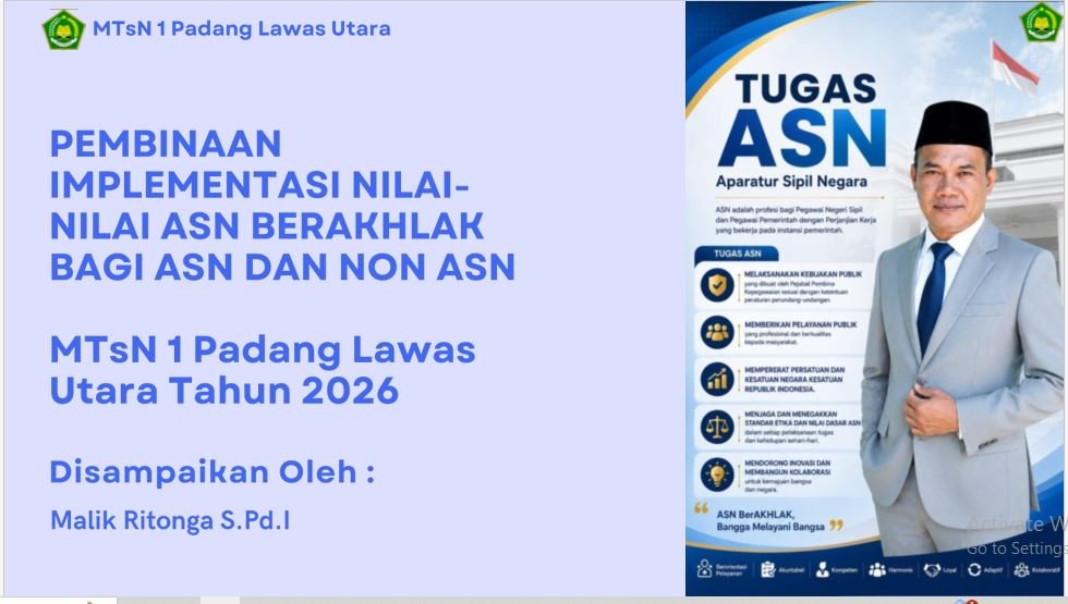 Tingkatkan Kinerja dan Integritas, MTsN 1 Padang Lawas Utara Gelar Pembinaan ASN dan Non-ASN Berbasis Core Values "BerAKHLAK"