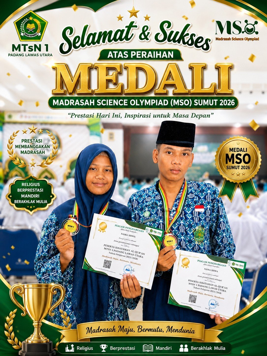 Murid MTsN 1 Padang Lawas Utara Raih Medali Perunggu pada Ajang MSO Tingkat Provinsi Sumatera Utara 2026